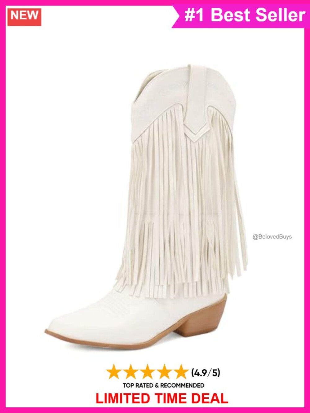 Fringe Cowboy Knee High Western Boots Pointed Toe Tassel Block Heel Embroidered